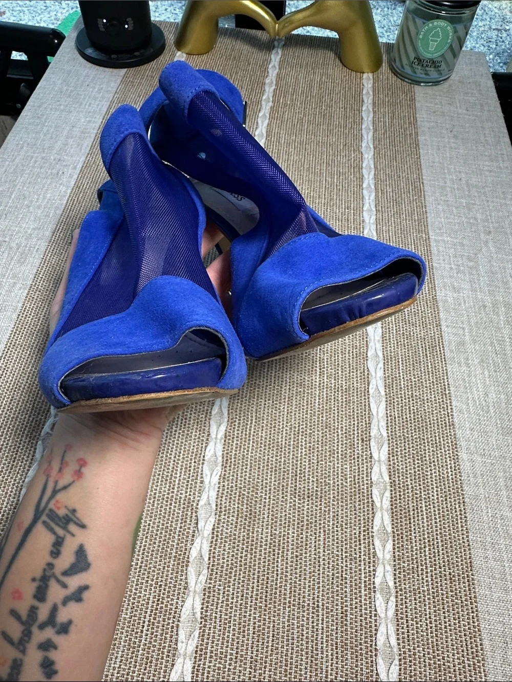 Guess Royal Blue Suede & Mesh Heeled Sandals
